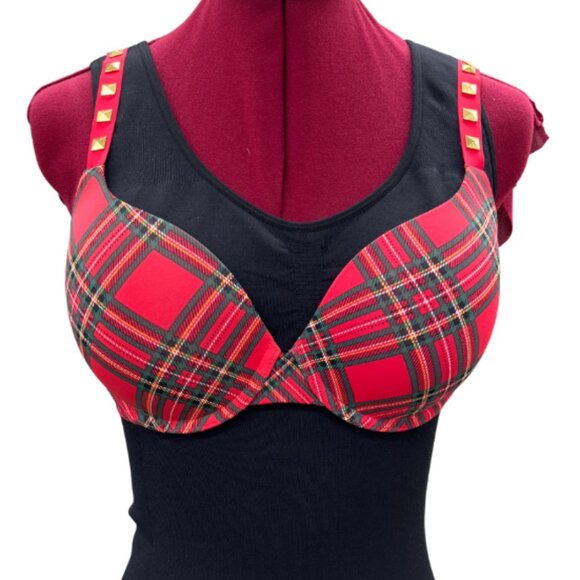 Victoria's Secret Push-Up Full Coverage Wireless Plaid Bra Vermillion Red 34DD - Picture 1 of 6